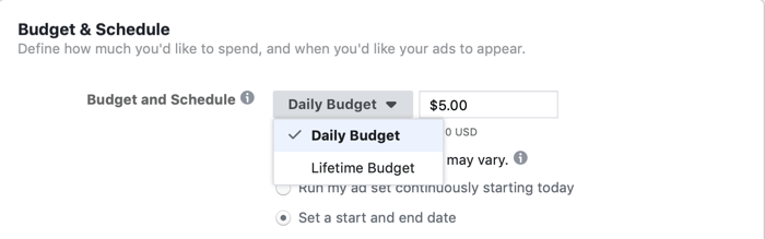seleccionar Presupuesto de por vida a nivel de conjunto de anuncios para la campaña de Facebook el día de la venta flash