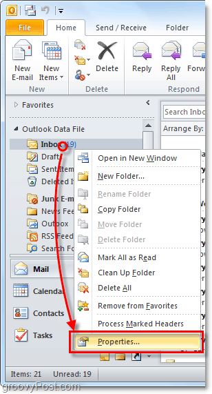 ajuste las funciones de archivo automático para carpetas individuales de Outlook 2010