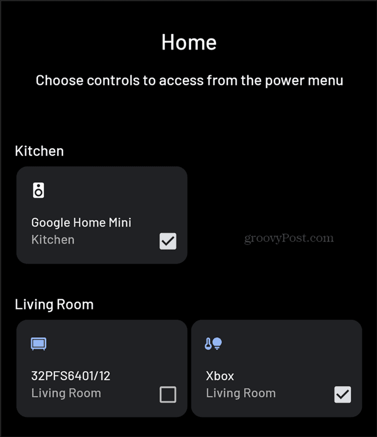Controles de Android Smart Home agregar menú