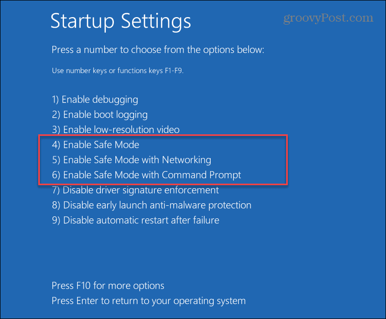 Configuración de inicio en modo seguro Windows 11