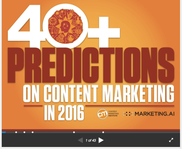 Content Markting Institute publicó un SlideShare creado a partir de una publicación de predicciones popular.