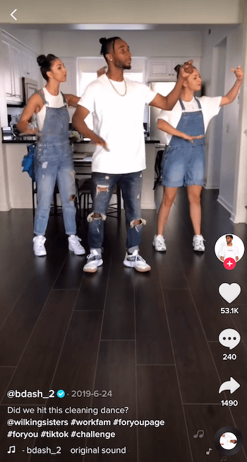 Video de desafío de TikTok con tres personas bailando