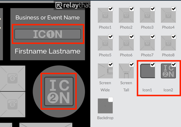 Sube tu logo a la miniatura de Icon1 o Icon2 en RelayThat.