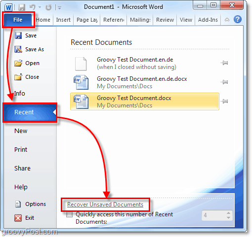 recuperar documentos de Office 2010 no guardados