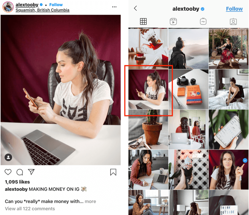 ejemplo de una publicación de Instagram de @alextooby con una posición de recorte personalizada en el feed para permitir mejores líneas de recorte y de imagen