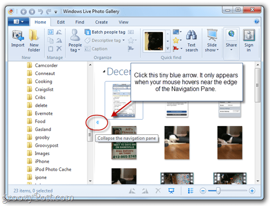 Mostrar / Ocultar panel de navegación en la Galería de fotos de Windows Live 