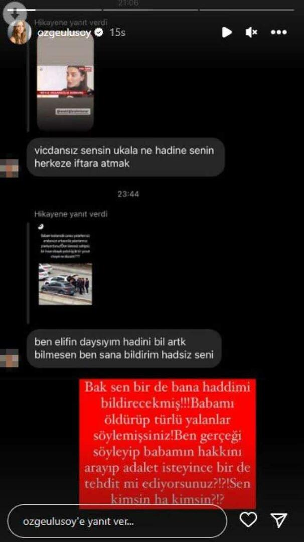 Mensajes amenazantes de Özge Ulusoy