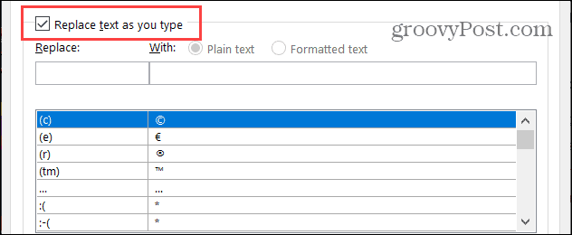 Reemplazar texto mientras escribe en Word en Windows