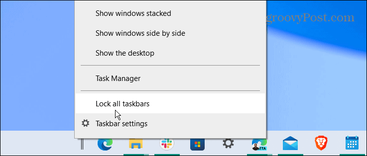 bloquear todas las barras de tareas centro de la barra de tareas de Windows 10