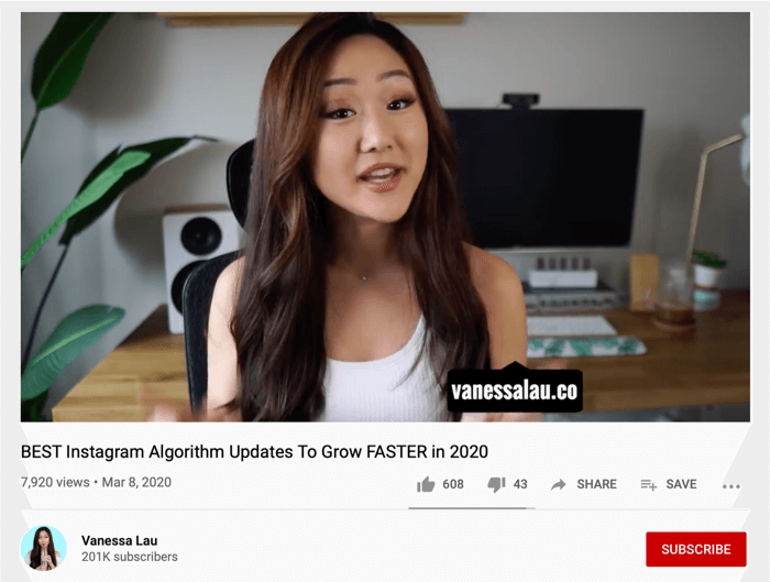 Vanessa Lau para compartir videos de YouTube en Instagram
