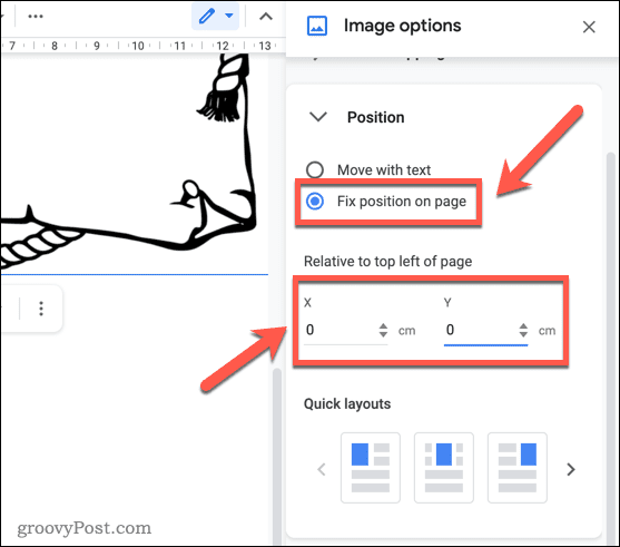 Corrección de la posición de una imagen en Google Docs
