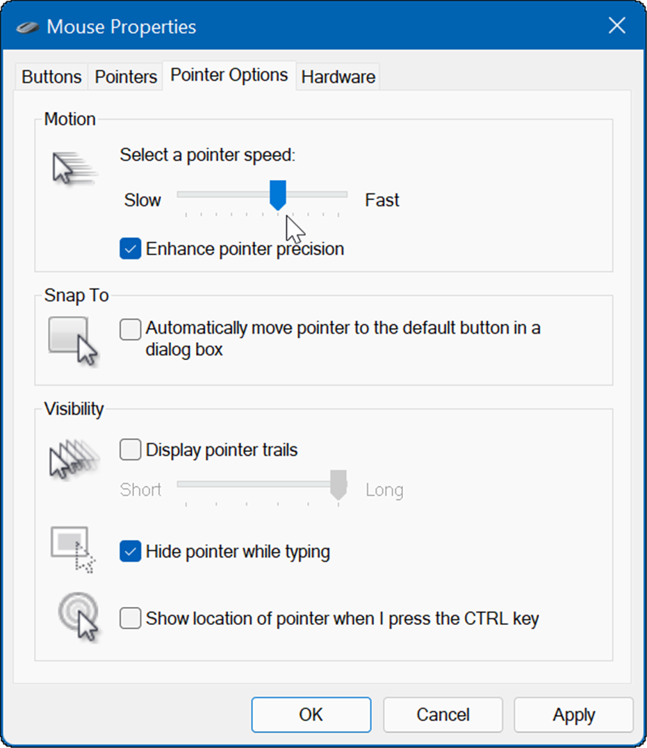 seleccione una velocidad de puntero cambie la sensibilidad del mouse en Windows