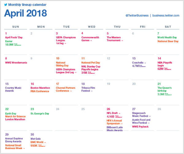 Calendario de programación mensual de Twitter