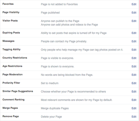 configuración general de las páginas de facebook