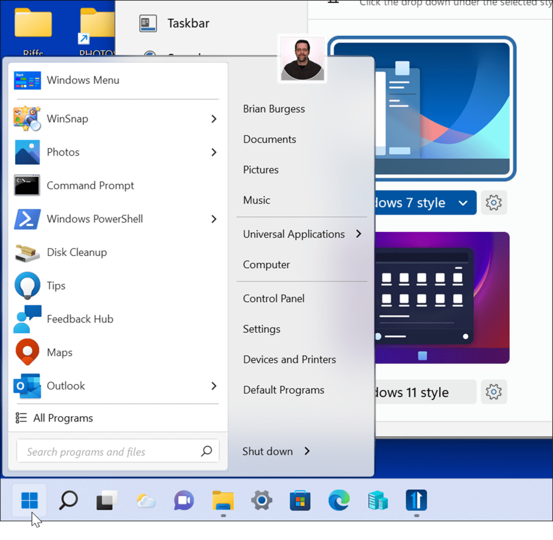 El estilo de Windows 7 mejora el menú de inicio y la barra de tareas de Windows 11 con Windows 11