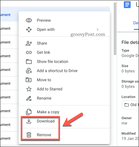 Eliminar o descargar archivos en Google Drive