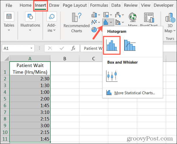 Insertar un histograma en Excel