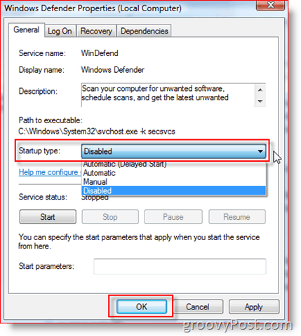 Deshabilite el Servicio de Windows Defender en Windows Server 2008 o Vista:: groovyPost.com