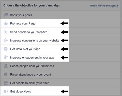 objetivos de anuncios de facebook para anuncios de video