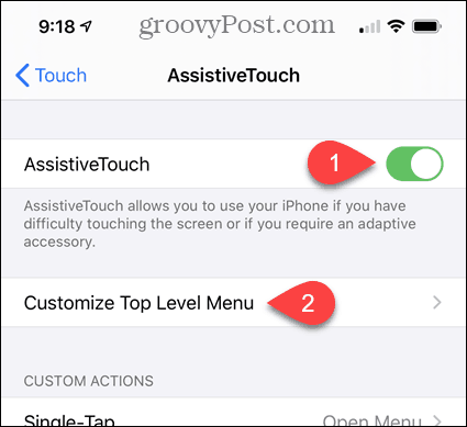 Habilite AssistiveTouch y personalice el menú de nivel superior en la configuración de iPhone