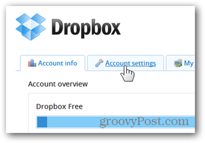 pestaña de configuración de la cuenta de Dropbox