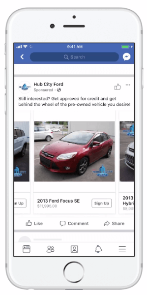 Facebook introdujo anuncios dinámicos que permiten a las empresas automotrices utilizar su catálogo de vehículos para aumentar la relevancia de sus anuncios.