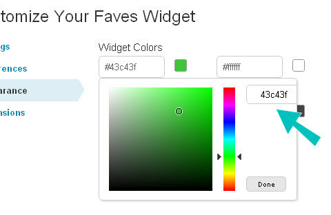 selector de color de la apariencia del widget
