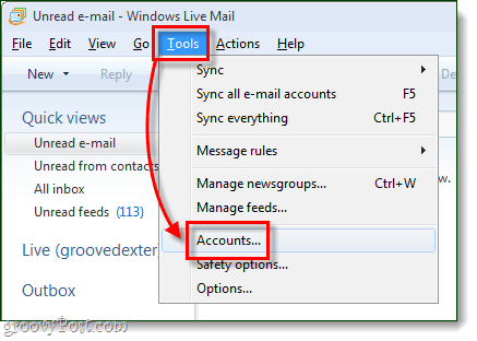cuentas de herramientas de Windows Live Mail