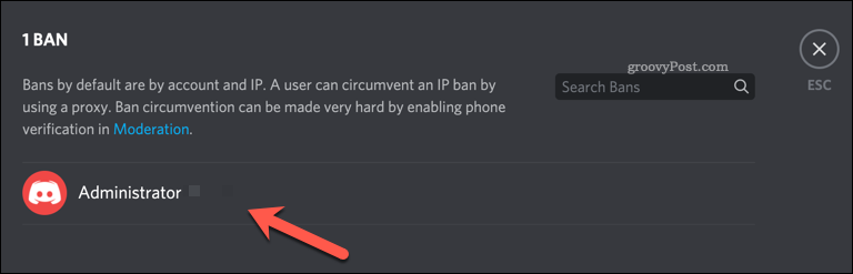 Eliminar una prohibición de usuario de Discord