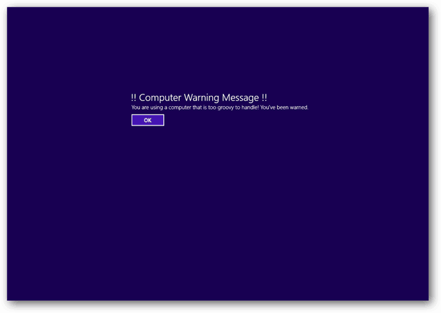 Captura de pantalla del mensaje de inicio del aviso legal de Windows 8