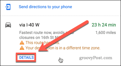 Botón de detalles de las indicaciones de Google Maps