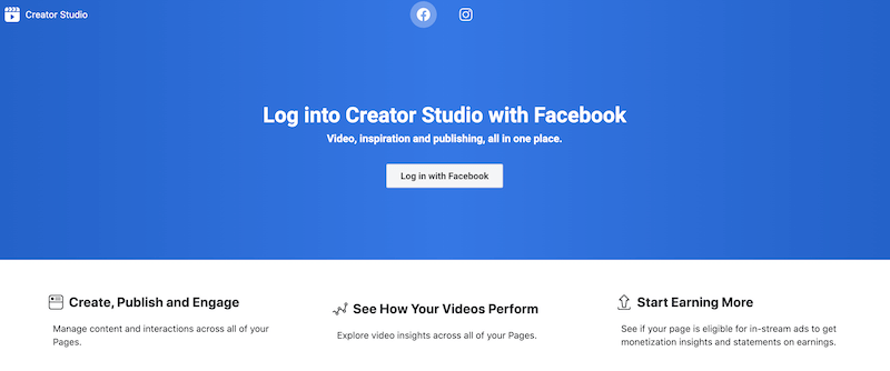 Página de inicio de sesión de Facebook Creator Studio