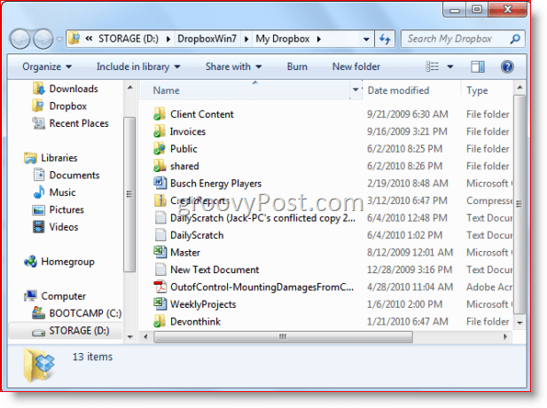 Carpeta Dropbox de Windows 7 Windows Explorer