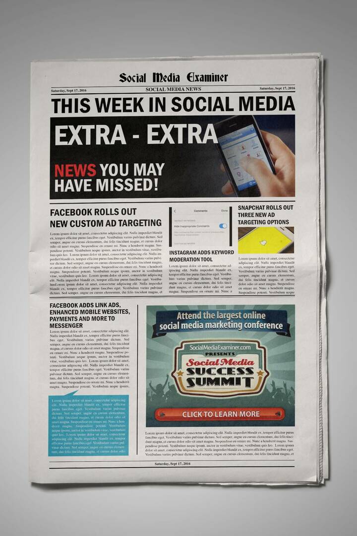 Las audiencias personalizadas de Facebook ahora apuntan a los espectadores de anuncios de lienzo y otras noticias de redes sociales para el 17 de septiembre de 2016.