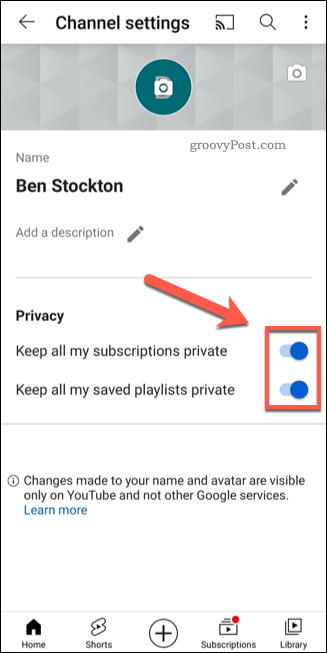 Habilitación de la configuración de privacidad en YouTube