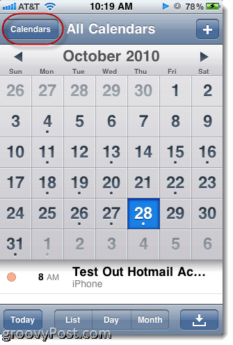 Calendario de iPhone de Hotmail