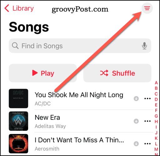 Ícono de Más opciones en la biblioteca de Apple Music