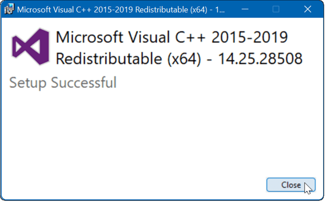 instalación exitosa de Microsoft Visual C