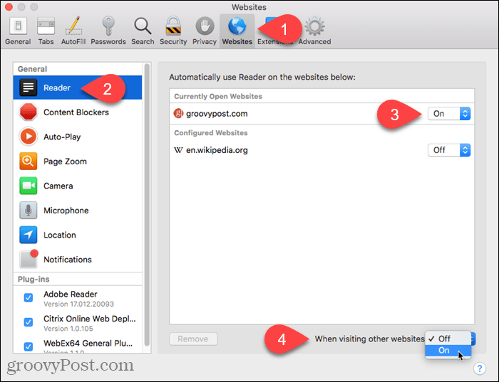 Active Reader View para otros sitios web en Safari para Mac
