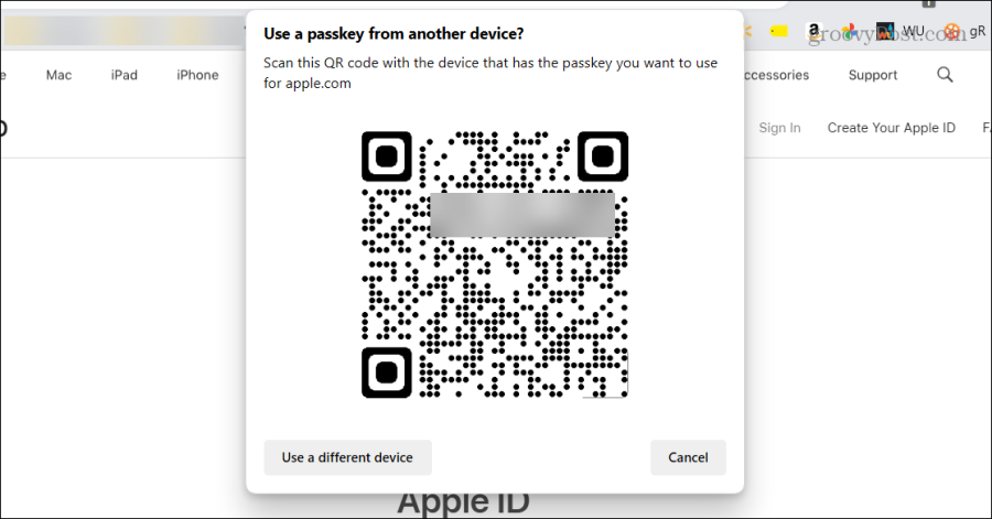 escanear código qr claves de acceso de cuenta de Apple