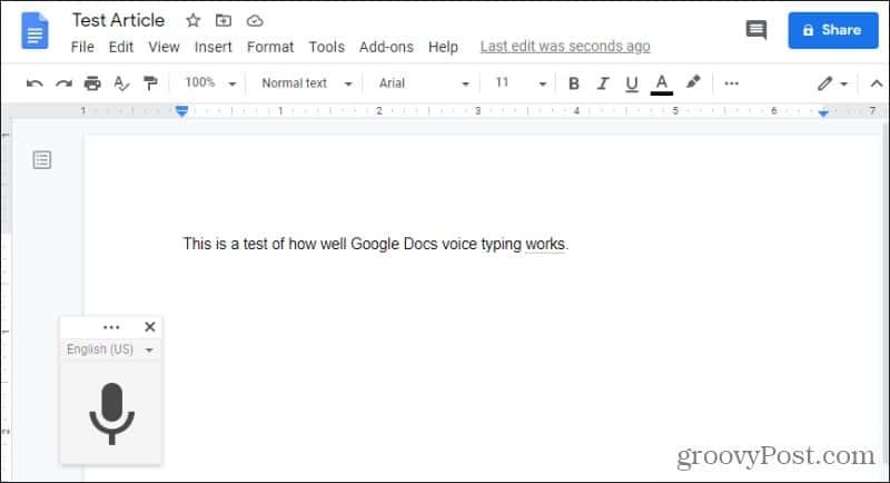habilitar el dictado por voz de Google Docs