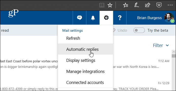 Configuración automática de respuestas Outlook Web