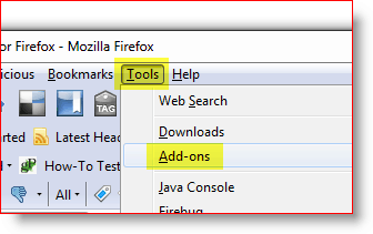 Abra el menú Complemento de Firefox