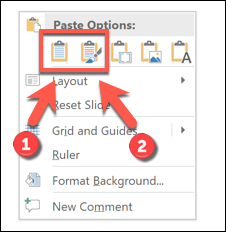 Opciones de pegado en PowerPoint