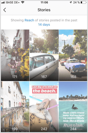 Vea los datos de alcance de las historias de Instagram en Instagram Analytics.
