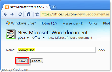 nombra tu documento de Word y guárdalo en la aplicación web en vivo de Office