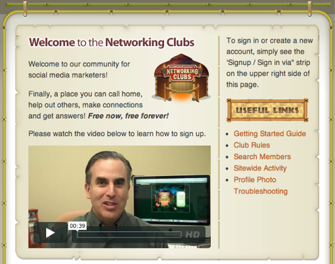página de bienvenida de clubes de networking