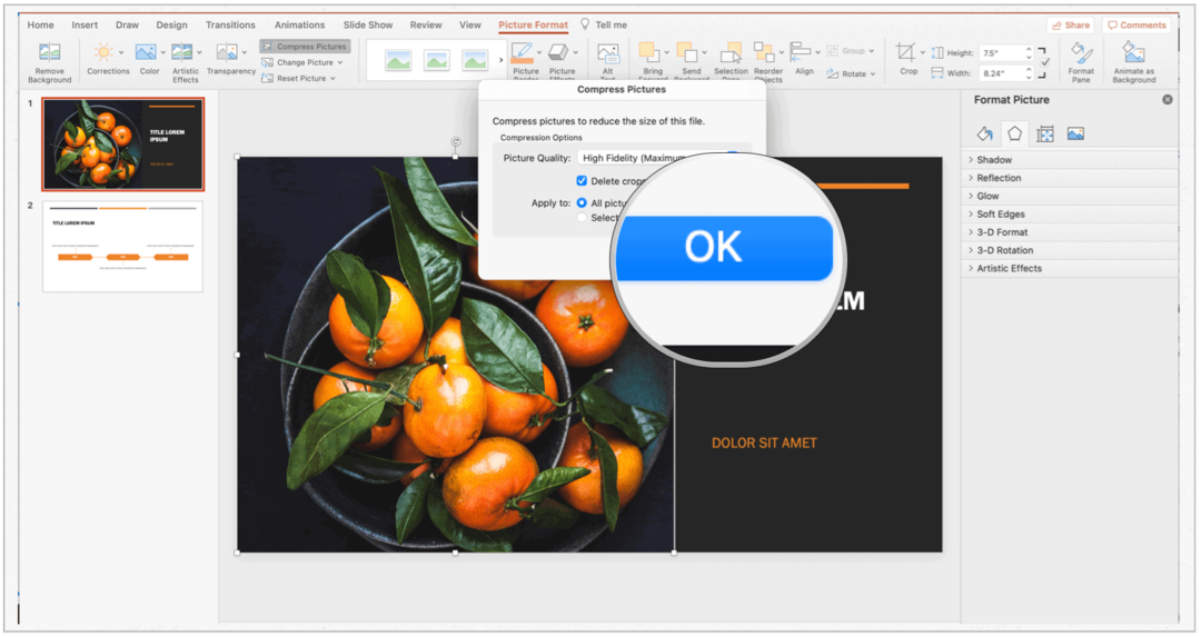 Selección de compresión de PowerPoint Mac