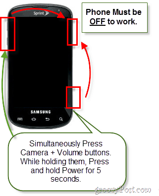 Mantenga presionado el botón de encendido, volumen y cámara para iniciar el modo de recuperación de Android
