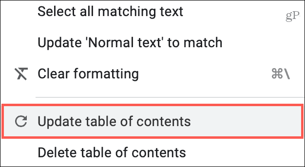 Actualizar tabla de contenido en el menú